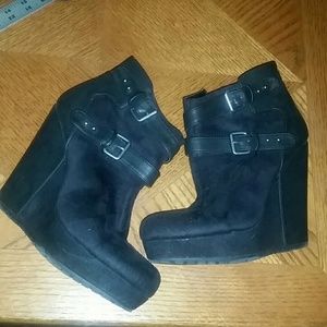 Black wedge booties