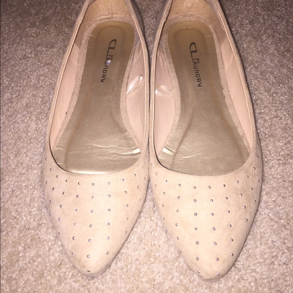 Beige gold studded ballet flats