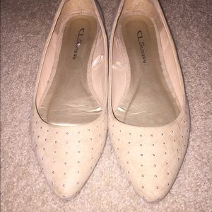 Beige gold studded ballet flats