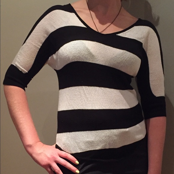 Striped open knit sweater
