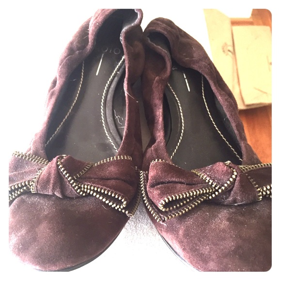 Brown Suede Paolo Flats with Gold Zipper Detail - Picture 1 of 3