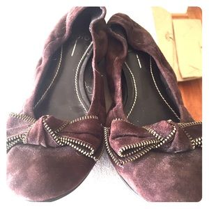 Brown Suede Paolo Flats with Gold Zipper Detail