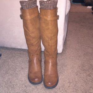 Brown riding boots with attached boot sock