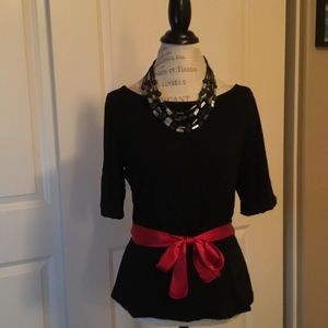Adorable WHBM black top with red sash/belt