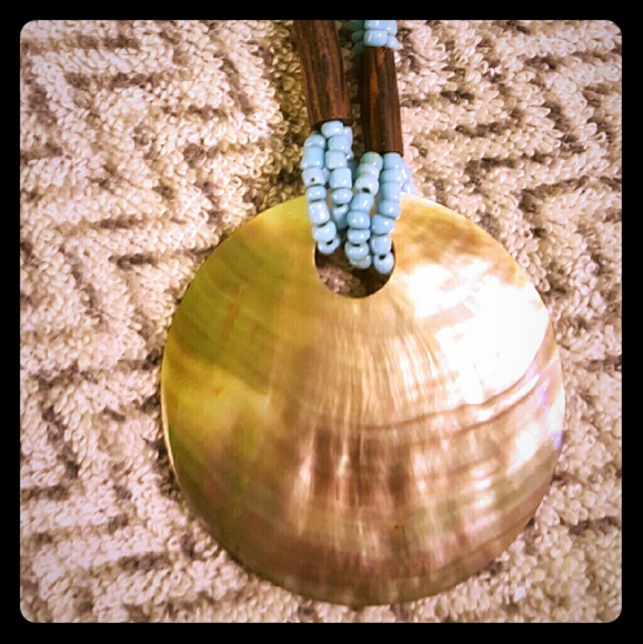 Blue beaded shell necklace