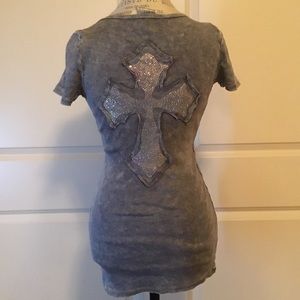 Embellished cross stretchy shirt