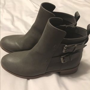 Grey side buckle booties