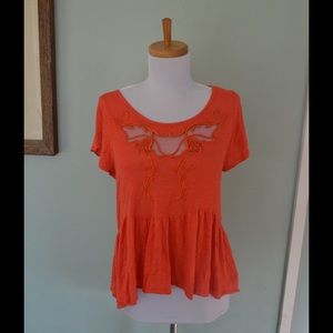 Rare Orange Lace Cutout Free People Blouse!