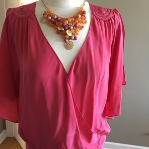 White House/Black Market Coral Silk Blouse