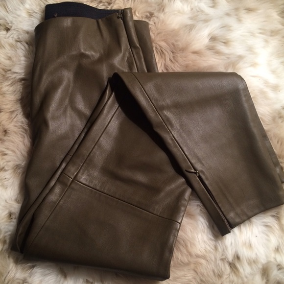DARK OLIVE GREEN ZARA LEATHER LEGGINGS