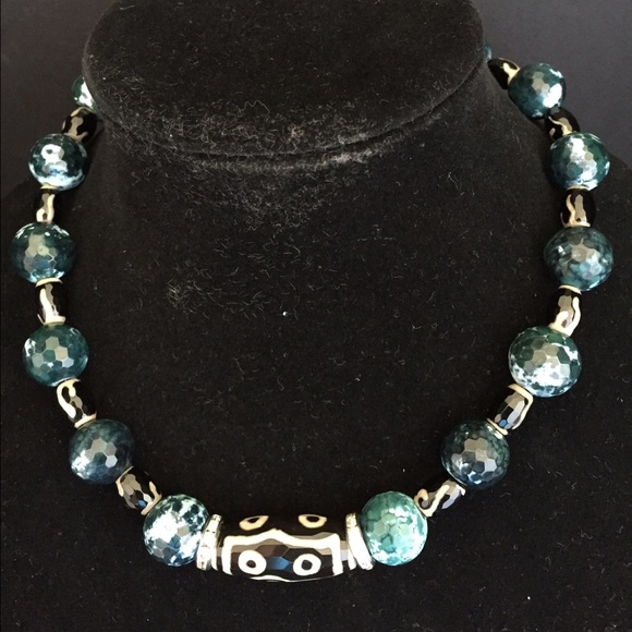Turquoise & Black Necklace with Silver Clasp
