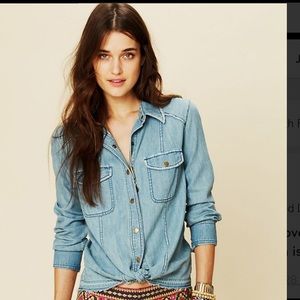 RARE Free People Embroidered Chambray Buttondown!!