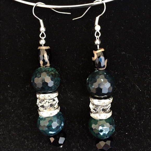 Turquoise & Black Earrings w/ Silver Hardware