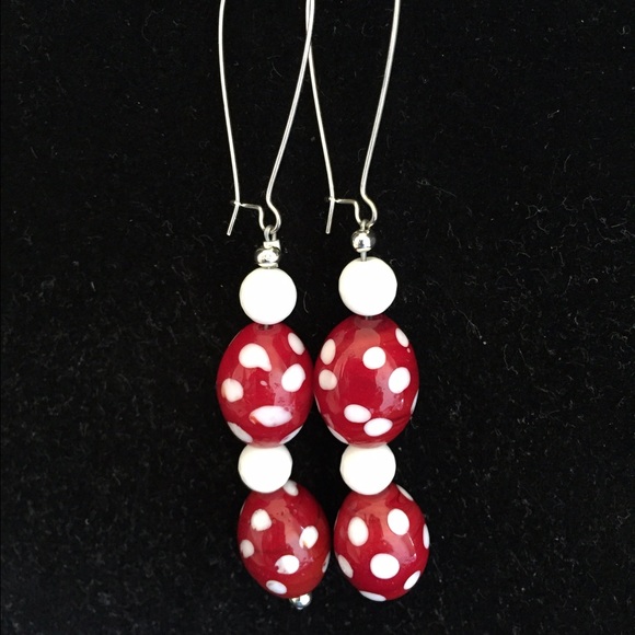 Red & White Drop Earrings