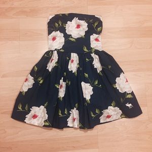 Navy, Floral, Strapless, Dress💙