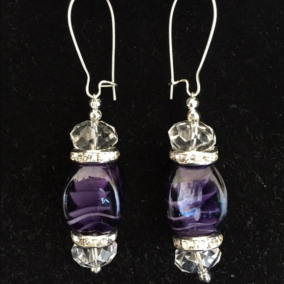 Purple Glass Earrings w/Silver Hardware