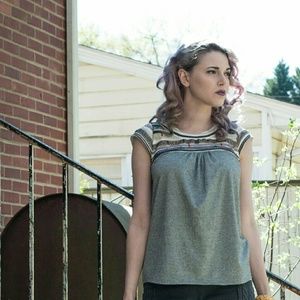 ANTHROPOLOGIE . silver lurex top . small