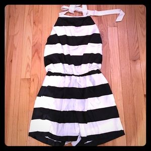 Super cute black and off white striped romper