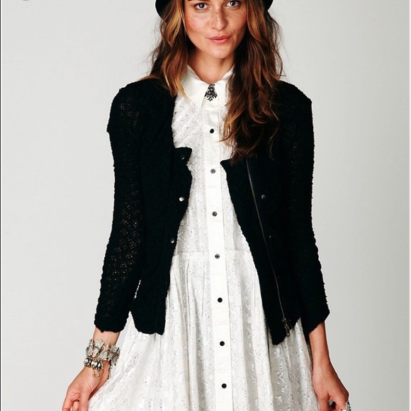 Free People Lace Zip Jacket (Black, Size S)