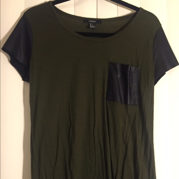 Olive Green shirt with leather pocket and sleeves
