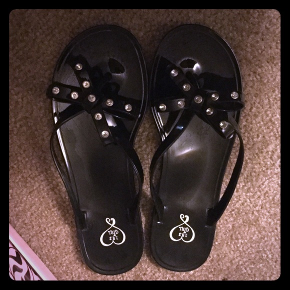Black jelly sandal with Blinged bow. Macy's. New.