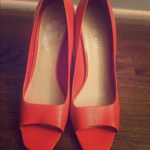 Coral Nine West peep toe heels