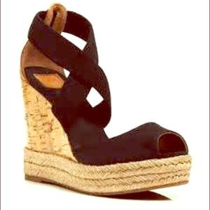 TORY BURCH peep toe black wedge