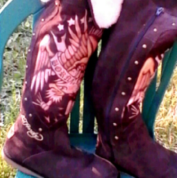 Brand New Ed Hardy suede tatooed boots - Picture 1 of 3