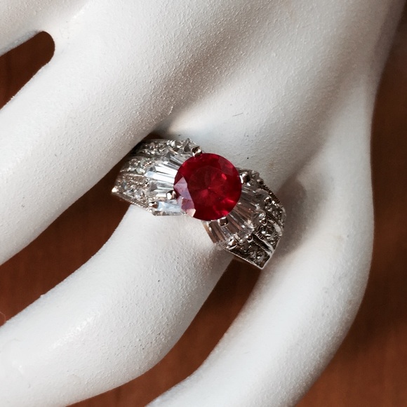 Cz & Ruby Silver Ring - image 1