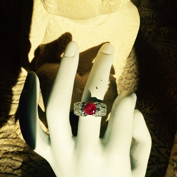 Cz & Ruby Silver Ring - image 2
