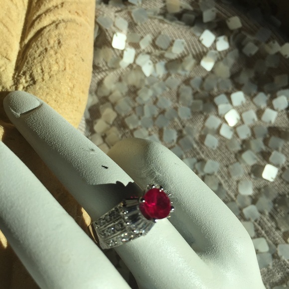 Cz & Ruby Silver Ring - image 3