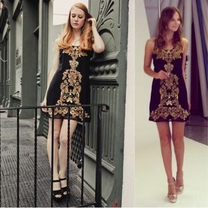 New ECI Embroidered Gold Sheath Dress Size 6