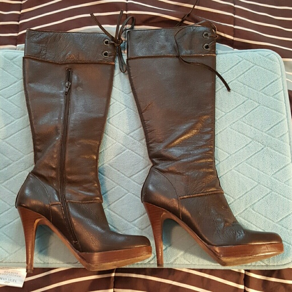 Brown leather boots