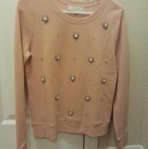 LOFT Light Pink Embellished Sweatshirt NWT