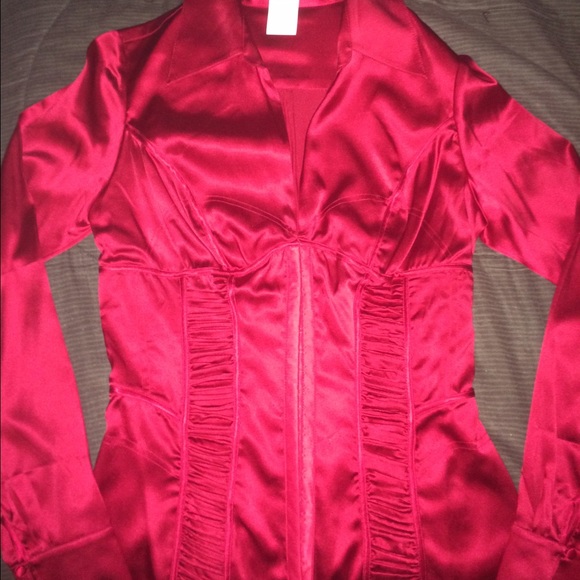 MARCIANO: Red Silk Corset- like top, size Medium.