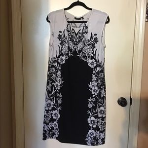 Floral print black and white dress