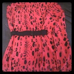 BeBe: Red-Cheetah Print Dress, size Large.
