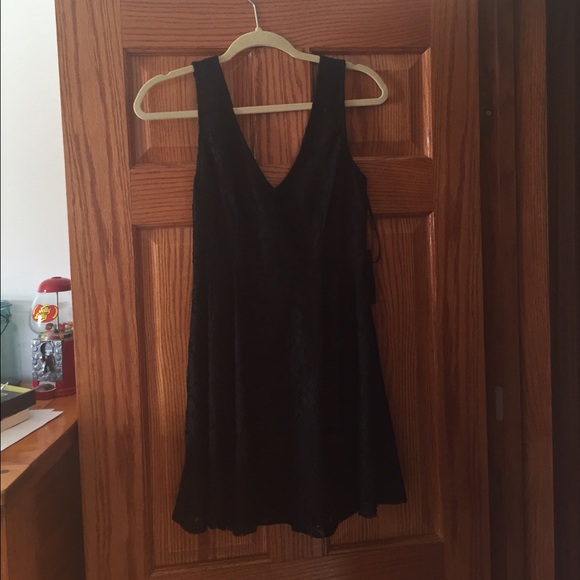 Black Lace Open Back Skater Dress