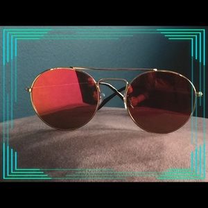 Cute round mirror sunglasses red lenses