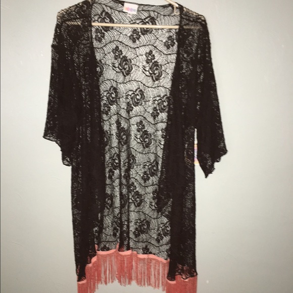 SOLD LuLaRoe HTF Monroe Black/Coral Fringe Small