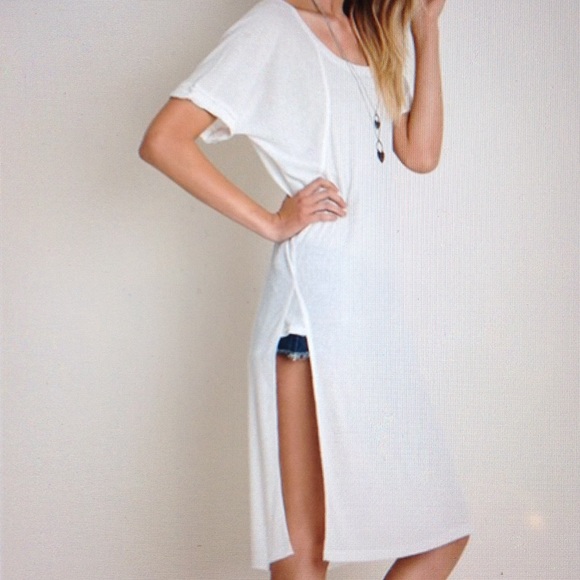 RIBBED SLIT TUNIC-WHITE - Picture 3 of 4