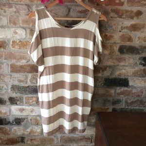 Cold Shoulder Tan Striped Top