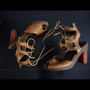 Arche Tan Heeled Lace-up Sandals