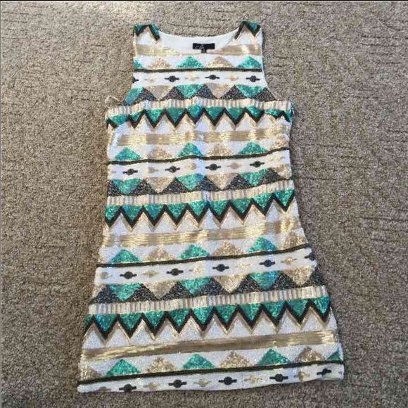 C. Luce Aztec Pattern Sequin Dress