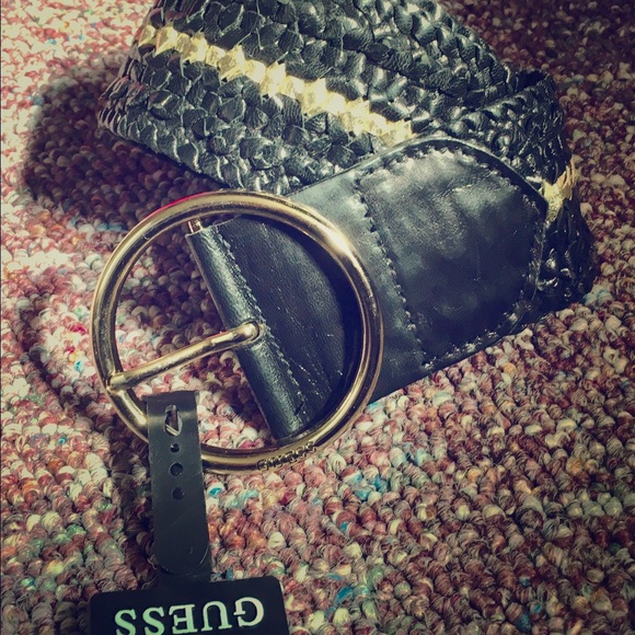 GUESS black & gold stripe Woven Belt