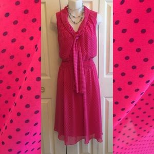 Dark pink dress with Navy polka dots