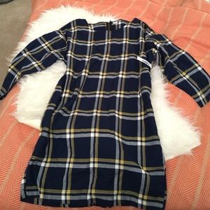 blue plaid shift dress