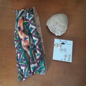 Bundle of 3 pair stud earrings and head band