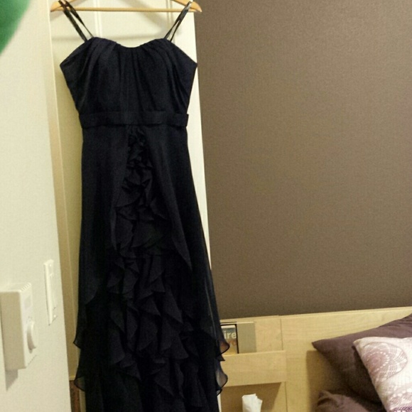 Strapless navy floor length gown