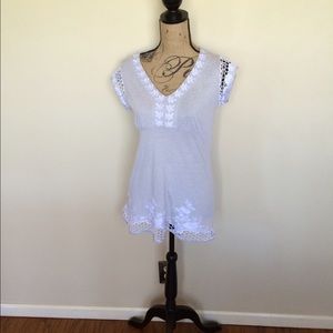 BCBG Maxazria embroidery & lace trim b-neck top